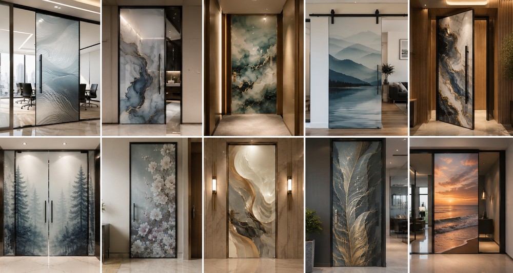 Coloured laminated glass doors